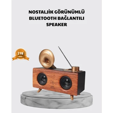 Uravas Store Nostaljik Gramofon Bluetooth Hoparlör – Fm Radyo + USB + Sd Kart