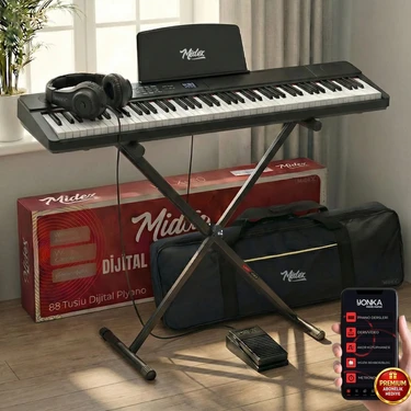 Midex PLX-80BK-ST Taşınabilir Katlanır Dijital Piyano Tuş Hassasiyetli 88 Tuş Bt - Stand Sustain