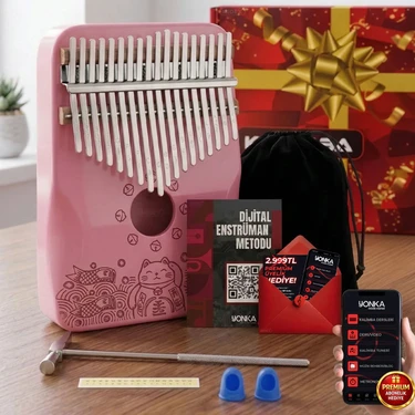 Midex KLX-350 Pembe Kalimba Gerçek Ağaç 17 Tuşlu Full
