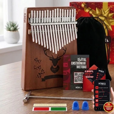 Midex KLX-456 Hakiki Maun Ağacı Kalimba 17 Çelik Tuşlu (Türkçe Metod Çanta
