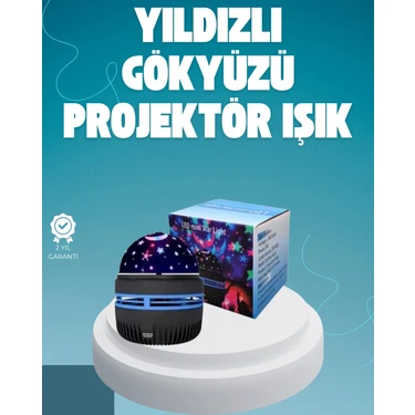 Pileli Store Döner Galaxy Projektör Gece Lambası – Ay ve Yıldız Işıklı Atmosfer Lamba, USB