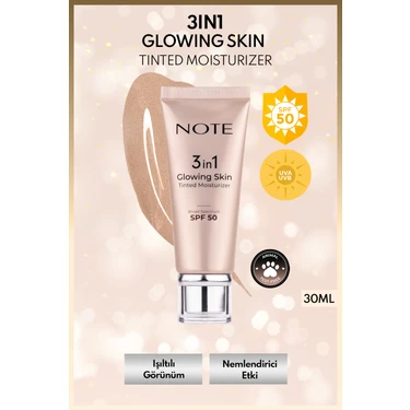 3 in 1 Glowing Skin Tinted Moisturizer SPF 50 Işıltılı Aydınlatıcı