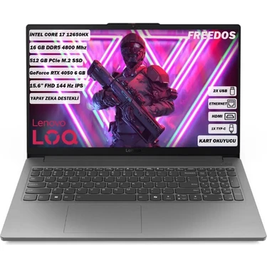 Lenovo LOQ Intel Core i7 12650HX 16 GB 512 GB SSD RTX4050 6 GB Freedos 15.6" FHD IPS Taşınabilir