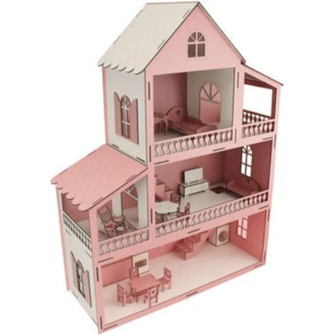 Hakikat Barbie 75 cm Büyük Boy Ahşap Oyun Evi TYC00306605640 14 Parça ile Renkli