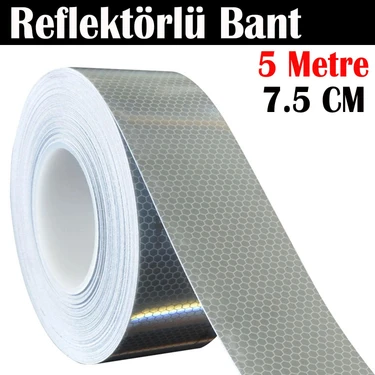 Badem10 Reflektörlü Bant Beyaz Reflektif Fosforlu Şerit Bant 7.5 cm 5 Metre Ikaz